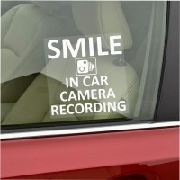 1 x Smile In Car Camera Recording Window Sticker-87mm x 87mm-CCTV Sign-Van,Lorry,Truck,Taxi,Bus,Mini Cab,Minicab-Go Pro,Dashcam 